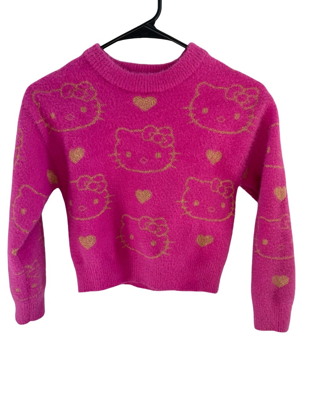 Hello Kitty Sanrio Pink Metallic Sweater M 2024 Gold Hearts Knit Pullover